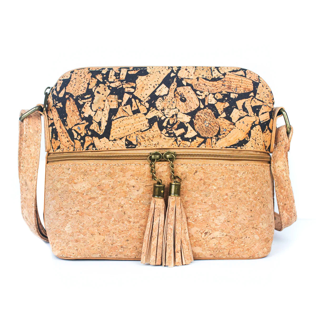 Kaffee-Kork Fusion – Crossbody Handtasche aus Kork mit Tassel