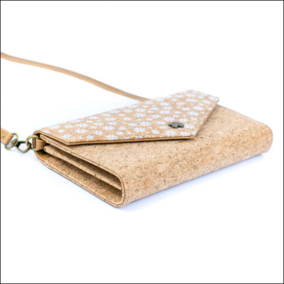 DeCarbonize Damen Kork Crossbody Geldbörse mit Schultergurt Handyhalter aus Kork Veganes Leder Portemonnaie