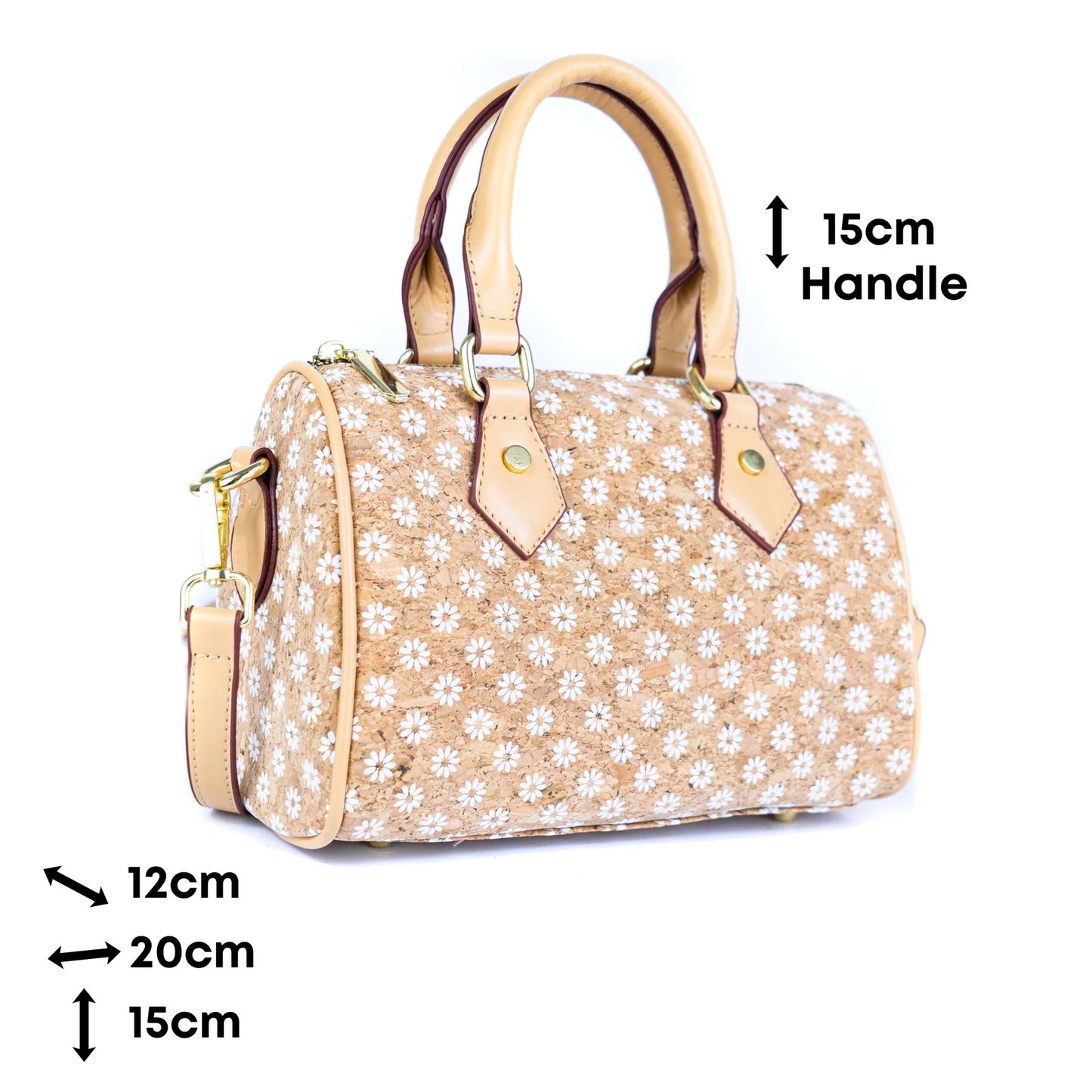 Damen Henkeltasche aus Kork Vegan Leder Barrel Bowler