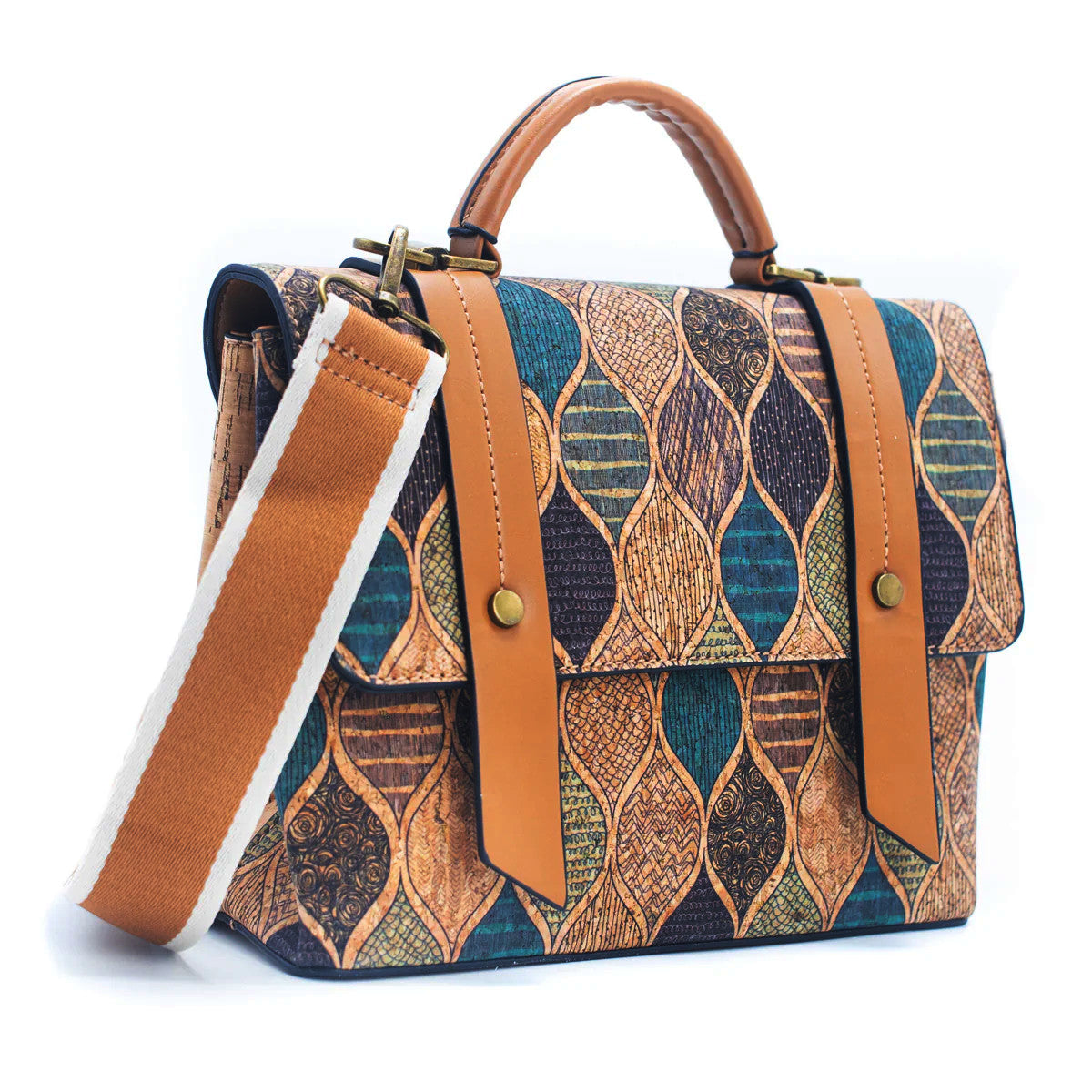 DeCarbonize Kork Handtasche Damen Mini Kurier Vintage-Design, Crossbody, Henkeltasche Vegan Leder Nachhaltig