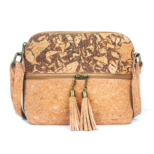 Kaffee-Kork Fusion – Crossbody Handtasche aus Kork mit Tassel