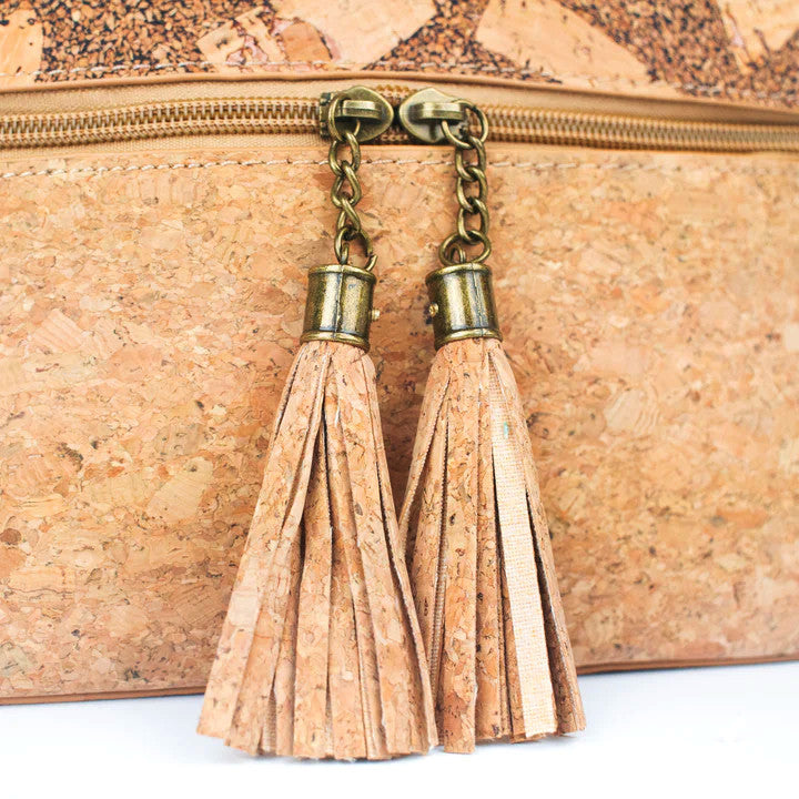Kaffee-Kork Fusion – Crossbody Handtasche aus Kork mit Tassel